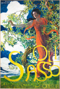 Plinio nomellini, bozzetto per il manifesto dell'oli sasso, 1901