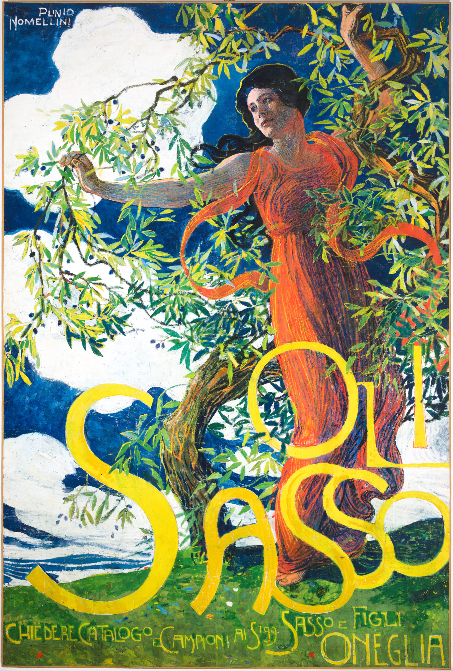 Plinio nomellini, bozzetto per il manifesto dell'oli sasso, 1901
