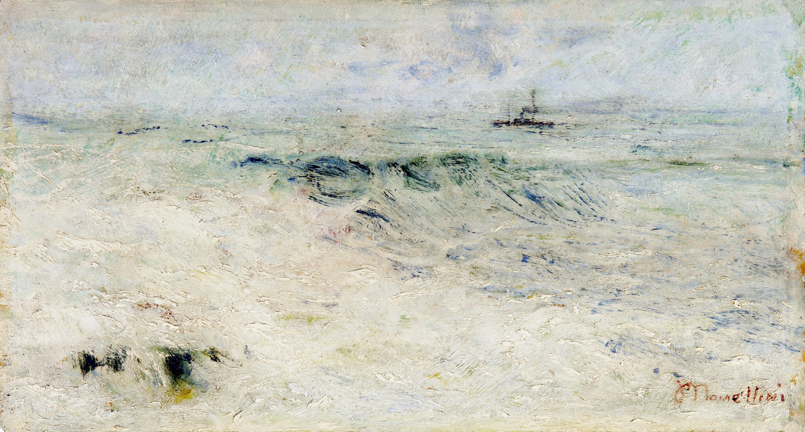 Plinio nomellini, mareggiata sulla costa ligure, 1896 ca